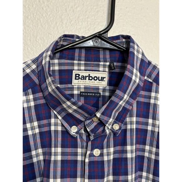 Barbour Shirt Men Large Blue Plaid Highland Check 8 Tailored Long Sleeve Buttons - Picture 6 of 15